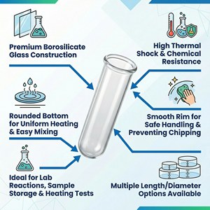 Tubos de Ensaio de Vidro com Fundo Redondo Transparente, Resistentes ao Calor, Borossilicato, para Armazenamento de Amostras, Suprimentos para Laboratório de Química e Experimentos Científicos - Product Image 3