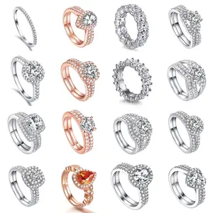Wholesale Ins 925 Sterling Silver Women's Combination Set Wedding Engagement Rings