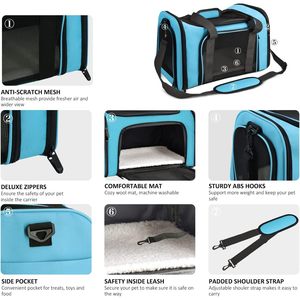 Sac de transport pour animaux de compagnie, petits et moyens chiots, chats jusqu'à 15 lb, approuvé par les compagnies aériennes, souple, bleu - Product Image 3