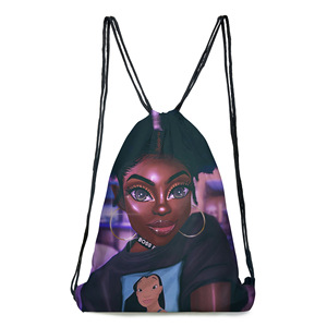 44 * 36厘米35款3D打印双肩背包卡通图案非洲女孩涤纶拉绳包粉丝礼品 - Product Image 1