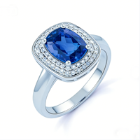 Bague en platine PT950 avec saphir bleu taille coussin, double halo de diamants, bijou de luxe pour femme