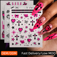 Autocollants d'art pour ongles d'Halloween personnalisés OEM ODM, non toxiques, motifs gothiques rose et noir, paillettes, cœur, croix, étoile, papillon, toile d'araignée, chauve-souris