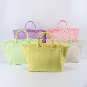 Custom Waterproof Summer Handbag Ladies Fringe Canvas Tote Bag Beach Tassel Tote Bags Women's Shoulder Bag