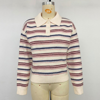 Pulls tendance 2026 pour femmes : Pull polo rayé décontracté à manches longues en maille pour tenues d'automne