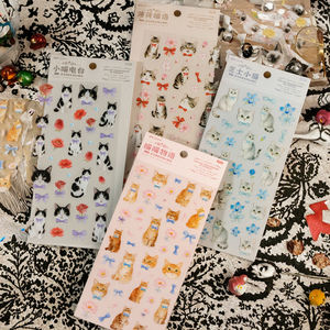 Paquete 2 pegatinas impermeables para mascotas lindo patrón de gato 'Starlight Meow Talk' para cuadernos decorativos DIY decoraciones navideñas para teléfonos - Product Image 3