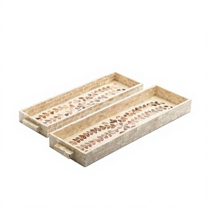 Plateau à chocolats de deux tailles différentes en bois et nacre, plateau de service alimentaire pour la cuisine et la maison - Product Image 1