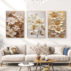 Luxury Elegant White Floral Triptych Set of 3 <strong>Framed</strong> <strong>Botanical</strong> Oil Painting <strong>Prints</strong> Suitable for Elegant Interior Decor Painting - Product Image 5