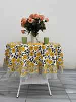 Nappe ronde bohème verte à motifs floraux imprimés à la main, nappe en coton imperméable avec logo personnalisé pour mariage, restaurant, pique-nique