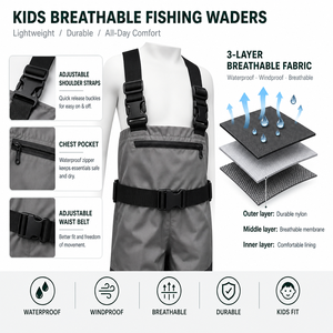 Cuissardes de pêche et de wading pour enfants, respirantes, durables, en nylon imperméable et légères pour activités de plein air - Product Image 2
