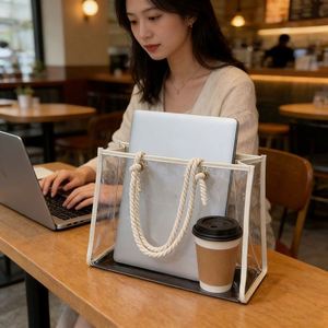 <b>Large</b> Capacity Transparent Pvc Jelly Tote - Women's Waterproof Shoulder <b>Bag</b> With Detachable Pouch for Daily Use - Product Image 3
