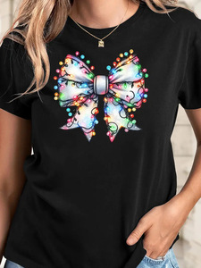 Magliette da <span class=keywords><strong>Donna</strong></span> in Poliestere 200G con Stampe Natalizie, Design DTF con Babbo Natale per T-shirt Natalizie - Product Image 4