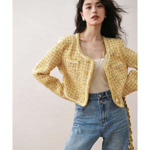 Primavera e autunno nuovo piccolo <span class=keywords><strong>cappotto</strong></span> profumato <span class=keywords><strong>giallo</strong></span> per il senso avanzato delle donne squisito Mini Top corto in stile francese - Product Image 1
