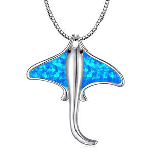 Collier pour femme de style européen et américain, nouveau modèle bleu avec pendentif raie manta, pendentifs raffinés - Product Image 1