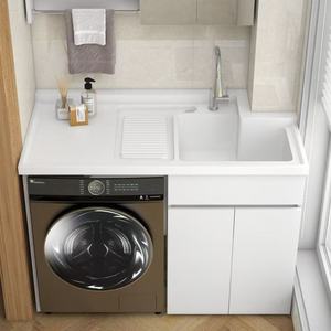 Wan Yusen Washing Machine Cabinet With Sink Integrated Laundry Unit <b>Artificial</b> <b>Stone</b> Countertop Rectangle Smooth Surface - Product Image 3