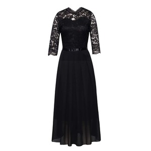 Vestido de gasa con costuras europeas Cuello redondo Encaje Vestido largo de noche <span class=keywords><strong>Ropa</strong></span> de mujer Envío directo - Product Image 4