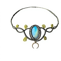Collier artisanal en macramé de jade avec pampille en bambou, serti d'une perle Akoya, pendentif croissant bohème, bijou féerique, sorcière, bouddhiste, cadeau
