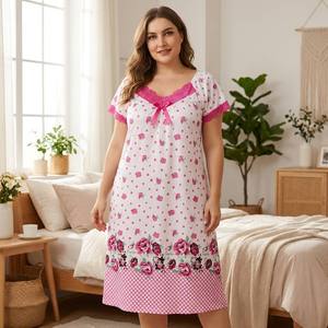 Nuova Collezione: <span class=keywords><strong>Camicia</strong></span> <span class=keywords><strong>da</strong></span> <span class=keywords><strong>Notte</strong></span> Trendy Plus Size in Fibra di Latte con Stampa Floreale, Traspirante e Confortevole, Manica Corta, per Primavera Estate Autunno - Product Image 3