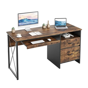 Muebles de Oficina de Diseño Moderno - <span class=keywords><strong>Escritorio</strong></span> Estilo Panel de Madera con Soportes para Monitor, Archivador de Tela, Mesa para Escribir/Jugar, Estantes y Ganchos - Product Image 1