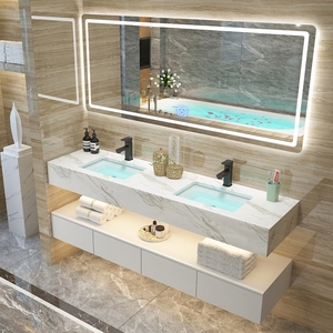 Juego de tocador de baño de hotel moderno, lavabo superior de mármol blanco, tocador de baño, mueble de baño montado en la pared, tocador con espejo - Product Image 3