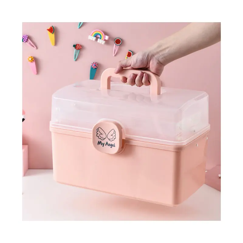 Child Resistant Plastic Kids First Aid Jewelry Boxes Portable Travel Medicine Pill Lock Box For Safe Medication Storage