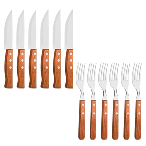 Couteau et fourchette à steak modernes en acier inoxydable avec manche en bois rouge pour restaurant, hôtel, camping et usage thé - Product Image 1