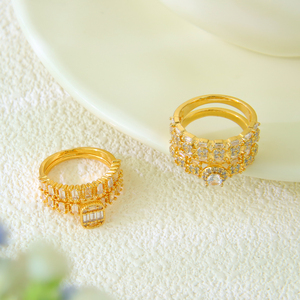 Luxury Dubai Cubic Zirconia Pave Setting <b>Couples</b> <b>Rings</b> 21k Gold Plated Elegant Italian Cocktail <b>Ring</b> for Wedding Party - Product Image 4