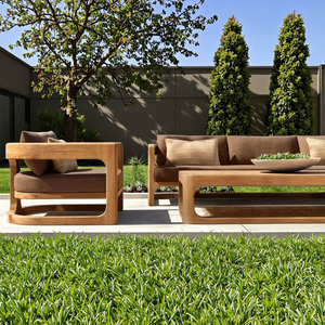 Ensemble de canapés d'extérieur en teck massif de luxe moderne, résistant aux intempéries, pour patio, sièges profonds, meubles de jardin - Product Image 2