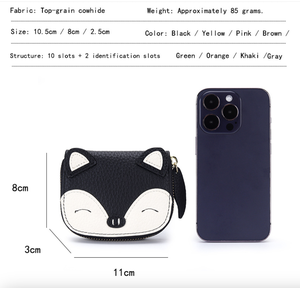 Ando Bag Genuine Cowhide Leather Cute Fox Card Holder Accordion <b>Zipper</b> <b>Wallet</b> with Multiple Card Slots - Product Image 3
