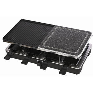 Appareil à <span class=keywords><strong>raclette</strong></span> électrique domestique en bambou 1200W avec 8 poêles à griller, demi-plaque antiadhésive, demi-plaque en pierre - Product Image 2