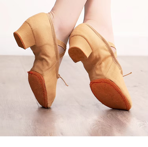 Chaussures de danse classique professionnelles de haute qualité en toile pour professeur de ballet, chaussures à talon bas pour femmes avec doublure en coton - Product Image 3
