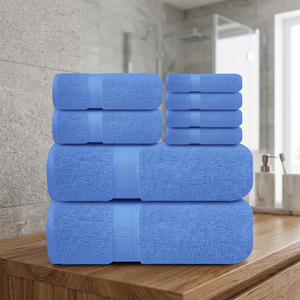 Blue Cotton Bath <b>Towel</b> Set Soft Plush Eco-Friendly Solid Color Rectangle Multi Size Home Newborn Bathroom <b>Towels</b> - Product Image 1