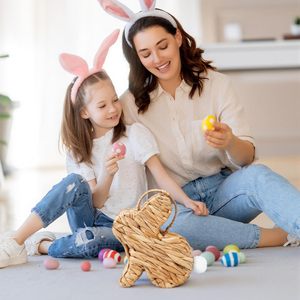 YULIN JIAFU Handmade Bunny Rattan Woven Basket Cute <strong>Small</strong> Rabbit Picnic <strong>Hamper</strong> for Egg Hunt Candy Gifts Flower - Product Image 3