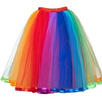 Rok Tutu Pelangi Vintage Wanita, Gaun Organza Berlapis Warna-Warni, Pinggang Tinggi, Panjang Sedang, Desain Lipit, Cepat Kering, Anti Kusut