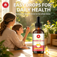 Gouttes liquides de Vitamine D3 K2 sans alcool DEM Private Label 60ml pour le bien-être immunitaire, osseux, musculaire et de l'humeur – Personnalisable