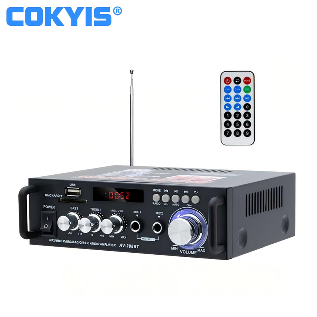 Small Digital Power Amplifier Hi-Fi Stereo Audio Amplifier MP3 FM Wireless BT Karaoke Mic 2 Bass Speaker Car Amplifier