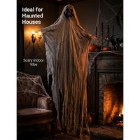 Décoration d'Halloween suspendue de 200 cm, fantôme gris à robe déchirée, squelette de la mort avec bras flexibles pour jardin extérieur et maison hantée
