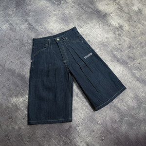 Pantalones Cortos Vaqueros de Pierna Ancha Recta con Logotipo Bordado de Flor de Cerezo, Diseño Personalizado de Fabricante de Moda, Ajuste Holgado - Product Image 1