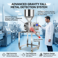 Separador de Metales por Gravedad de Grado Alimenticio Averguard VMD-15D |   Alta Sensibilidad SUS304 |   Cumple con HACCP y FDA, clasificación IP54, 10-50 L/H
