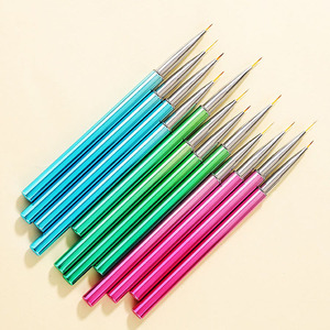 <b>Pink</b> Green Blue Metal Handle 3pcs 6mm 9mm 11mm Gel Nail Art Liner Brush Set Vegan Nylon Hair Manicure Salon Nail Art Brushes - Product Image 2