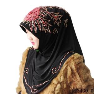 New design phoenix-patterned <b>large</b> peony Muslim beaded headscarf, easy to wear, simple headscarf and <b>scarf</b> - Product Image 6
