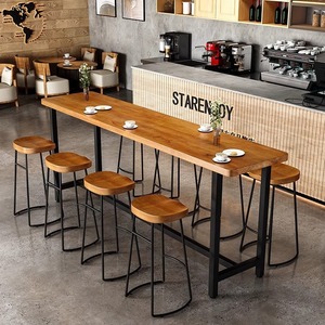 Mesas y sillas de <span class=keywords><strong>Bar</strong></span> de patas altas de madera maciza nórdica <span class=keywords><strong>Bar</strong></span> de tienda de té de la leche y mesas y sillas de <span class=keywords><strong>Bar</strong></span> largas - Product Image 1
