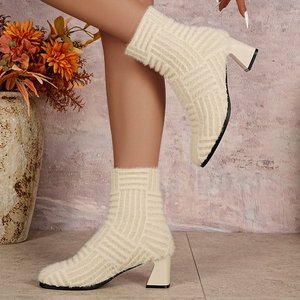 Stivaletti con Tacco Alto in Peluche Taglia 708, Stivali da Donna Autunno e Inverno in Maglia Tinta Unita con Punta Affusolata, Stivaletti Elastici - Product Image 3