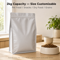 Sachet Doypack à fond plat en PE, jetable, 2 kg, laminé, imprimé sur mesure, faible MOQ, petites quantités, livraison rapide, refermable avec fermeture éclair, pour aliments