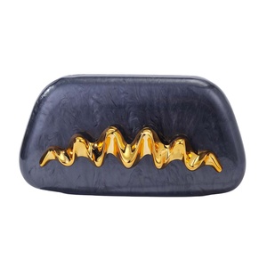 Women Metal Handle Acrylic Evening Hand Bag Marbling <b>Clutch</b> Purse with Detachable Chain Purse for <b>Wedding</b> Cocktail - Product Image 5