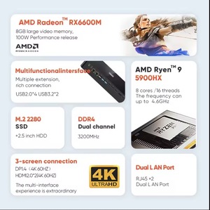 มินิพีซี Ficep R9 5900HX Radeon RX6600M GDDR6 DDR4 WiFi6 แลนคู่ Octa Core คอมพิวเตอร์ธุรกิจใหม่ ปลั๊ก AU/JP/US/EU/UK รุ่น M600S Gami - Product Image 6