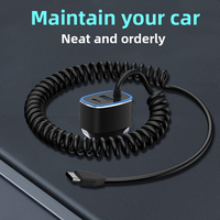 Chargeur de voiture USB C 3 en 1 60W, adaptateur de charge rapide avec câble Type C enroulé de 1,6 m, PD30W QC18W pour véhicules 12V 24V