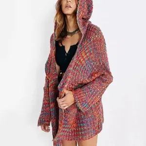 Cardigan épais tricoté à capuche pour femme, collection hiver 2020, vêtement de haute qualité, pull-over
