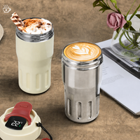 Vente en gros de tasses à café isothermes portables de 410 ml, à double paroi, en acier inoxydable, avec affichage de la température intelligent