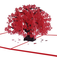 3D-Glückwunschkarte mit Ahornblatt-Motiv, Kreatives Geschenk, Rotes Papier mit UV-Druck