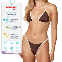 Ensemble de bikini triangle marron personnalisé pour femme, avec liens latéraux, maillot de bain, tenue de plage, fabricant OEM ODM en gros